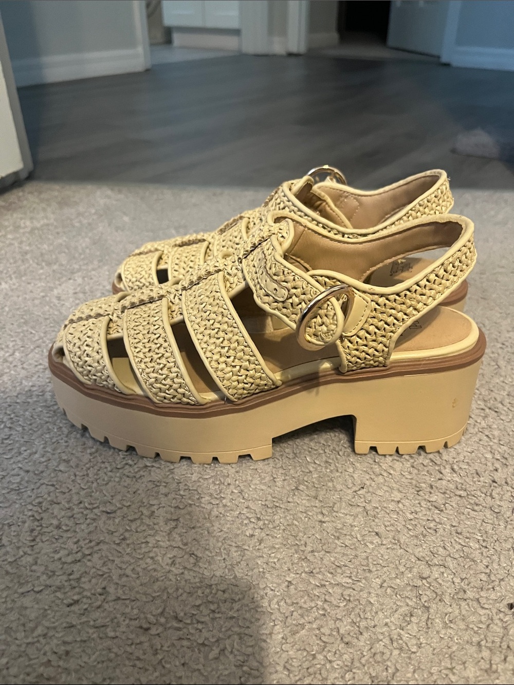 wild fable Cream Woven Platform Sandals with Chunky Lug Sole
